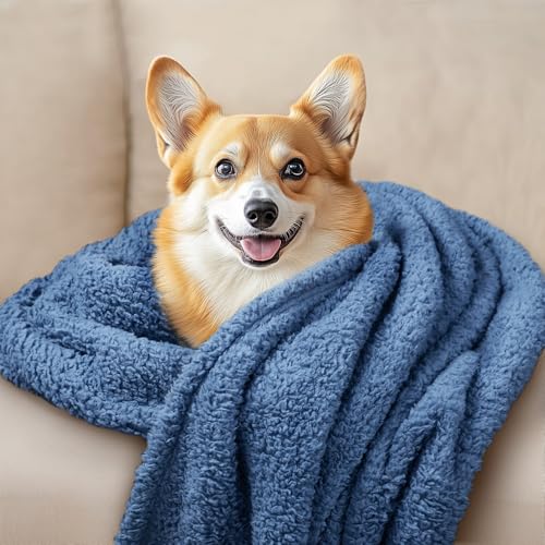 1 Pack 3 Calming Dog Blanket Fluffy Premium Fleece Pet Blankets Soft Sherpa Throw for Dogs Puppy Cat Haze Blue Large (Large (Pack of 3) / Haze Blue)