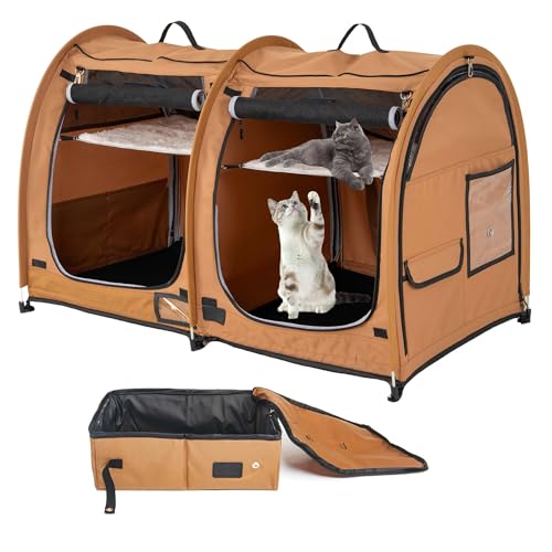 Mispace Portable Twin Compartment Show House Cat Cage (Brown)