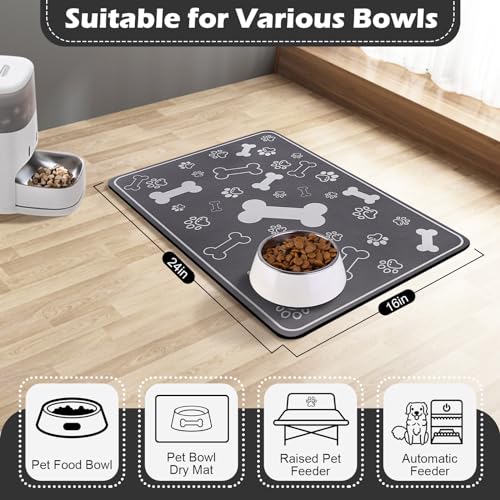 Pet Feeding Mat (24"L x 16"W / Square Dark Grey)