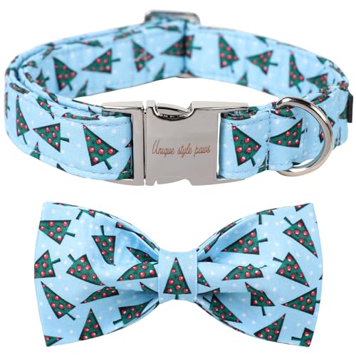 Christmas Day Dog Collar with Bow Christmas Tree Cotton Puppy Collars for Small Medium Large Dogs (Large / Christmas tree bow)