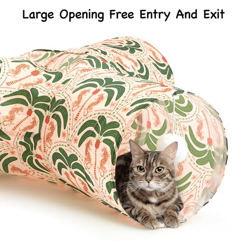 Cat Tunnel, 3-Way Collapsible Toy for Indoor Cats, Coconut (Khaki Coconut Tree / Small)