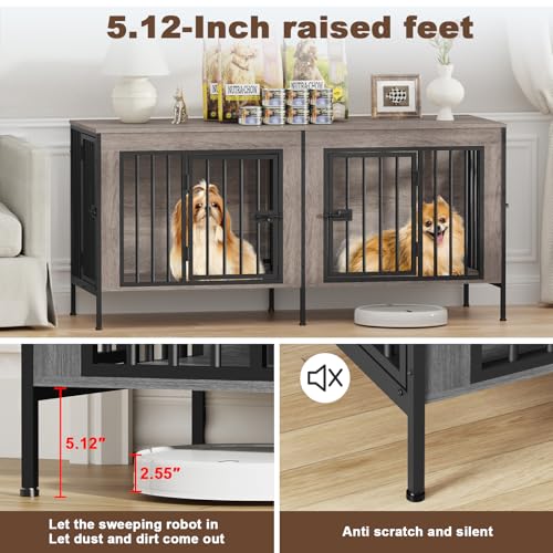 55.12" Dog Crate Furniture for 1 or 2 Dogs (Oak Grey / 55.12"L x 20.47"W x 26.18"H)