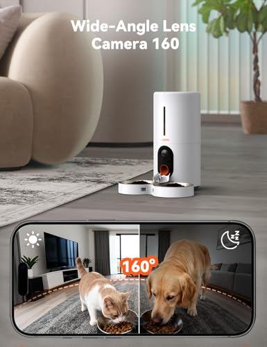 Automatic Cat Feeder with Camera for Two Cats (White)