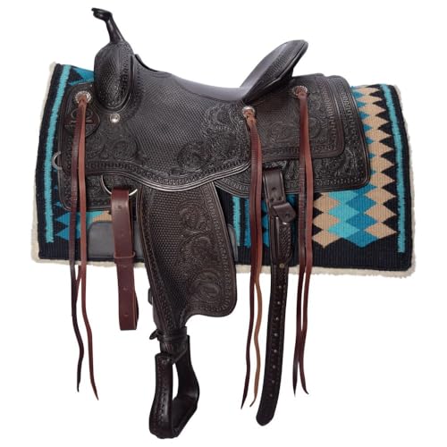 Fleece Bottom Contoured Saddle Pad (Black/Aqua/Lilac)