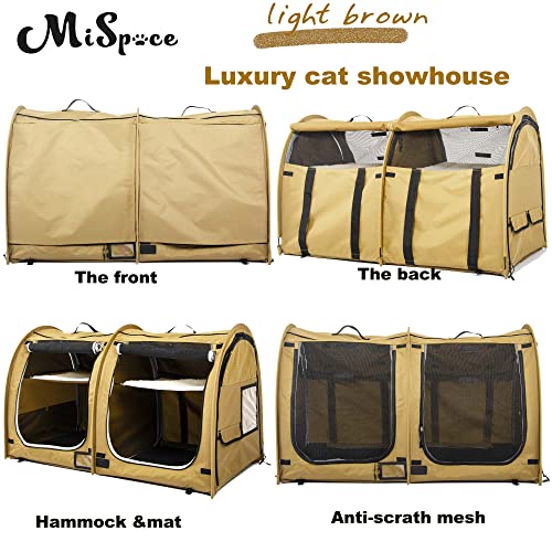 Mispace Portable Twin Compartment Show House Cat Cage (Light Brown)