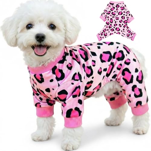 Dog Pajamas Onesie (02 Pink Leopard / 4XL (33-40 lb) Chest: 25.6")