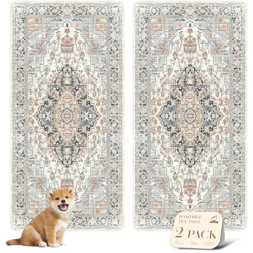 Washable Pee Pads for Dogs (36x72 Inch (Pack of 2) / Beige/Multi)