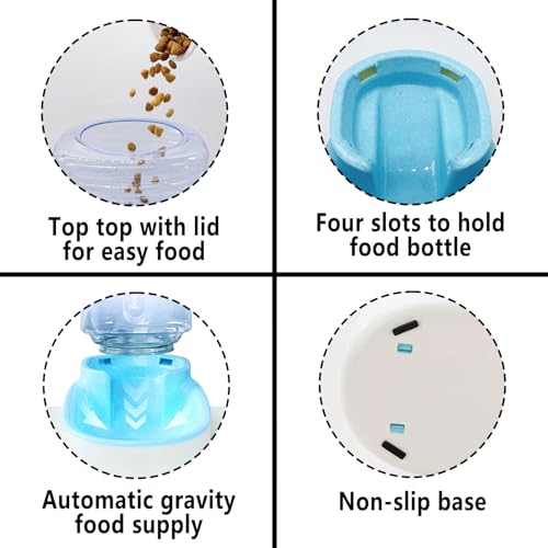 Automatic Cat Feeder 1 Gallon Gravity Dog Food Dispenser Large Capacity Self Feeding Pet Food Bowl for Puppy Kitten Rabbit Blue (Blue)
