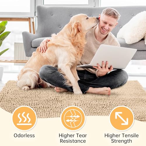 Absorbent Dog Door Mat for Muddy Paws (72"L x 24"W x 1" Th / Beige)