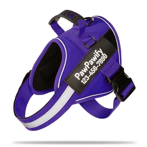Custom No Pull Dog Harness with Name and Phone Number (XS (5-9LBS) / New Purple)
