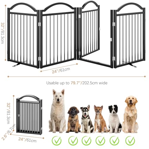 Metal No Assembly Freestanding Dog Gate with Door Walk Through (Black C / 4 panels 96"W*32"H HYG)