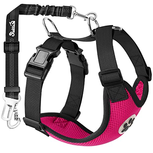 Dog Seat Belt and Harness for Car (Fuchsia / Small)