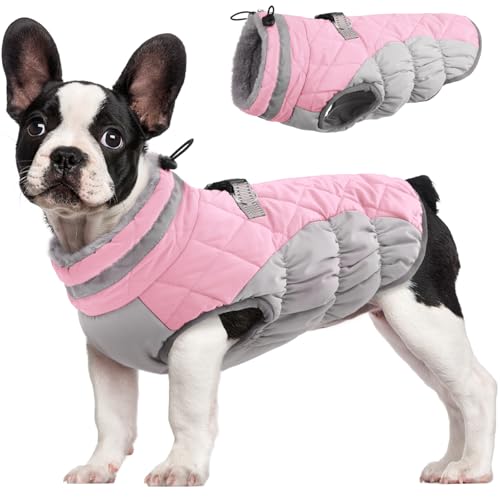 Dog Cold Weather Coats Reflective Dog Warm Jacket with Harness (Pink / S(chest:17in))