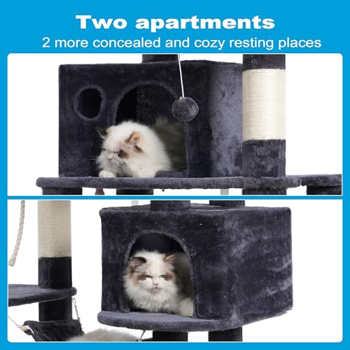 Cat Tree Tower with Sisal Scratching Posts (53.7 Inches / Smoky Gray)