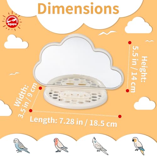 Parakeet Mirror with Perch & Slow Feeder (Ivory / 7.28" L x 3.5" W x 5.5" H)