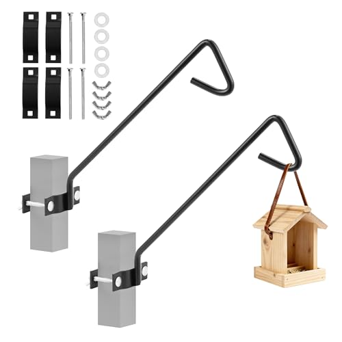 2 Packs 11 Inch Fence Deck Hook Rail Hanging Mounting Kit Heavy Duty Bird Feeder Hook Decorative Hanger for Bird Feeders Planters Suet Baskets Lanterns on Balcony Porch Railing Fence (11in Long Fence Hook-2 Packs)