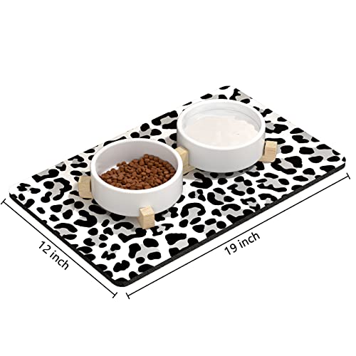Dog Food Mat 12" x 19" Leopard Absorbent Dog Cat Bowl Mat for Food and Water (White Leopard / 19"L x 19"W)