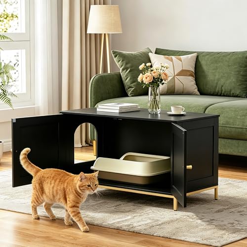 35.4" L Cat Litter Box Enclosure with Metal Frame (35.4"L / Black)