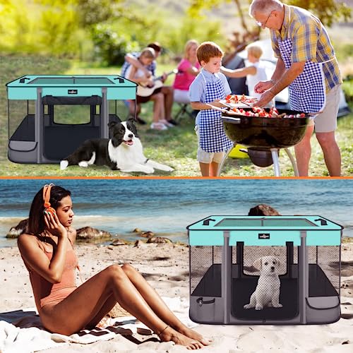 Foldable Pet Kitten Playpen (Black Teal 03 / Medium(32''×24''×21.5''))