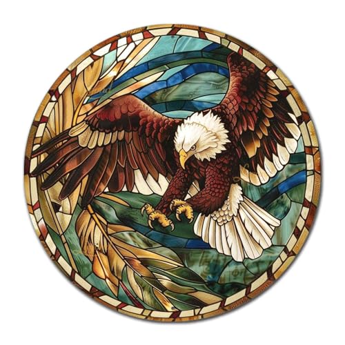 Metal Sign Tin Sign Circular Stained Glass Eagle Inspirational Wall Art for Garden 12×12 Inches (12×12 Inches / Eagle-3)