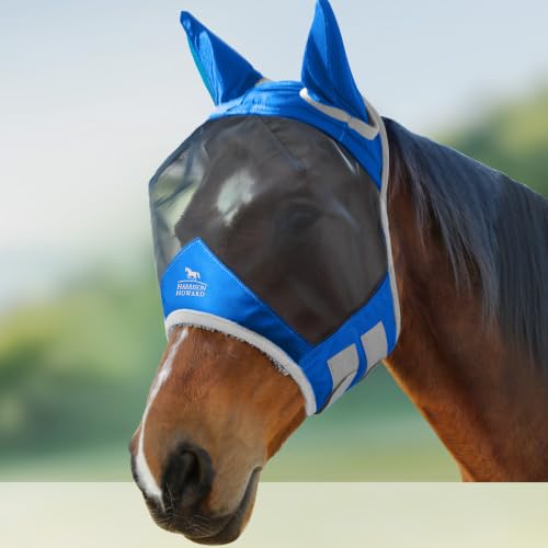 CareMaster Pro Luminous Horse Fly Mask Large Eye Space Standard with Ears UV Protection for Horse Signature Blue XL Extra Full Size (Signature Blue / X-Large (Warmblood))
