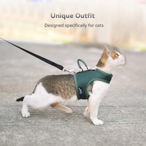 Cat Harness and Leash Set for Walking Escape Proof (Green / M 5.5-9 lbs)