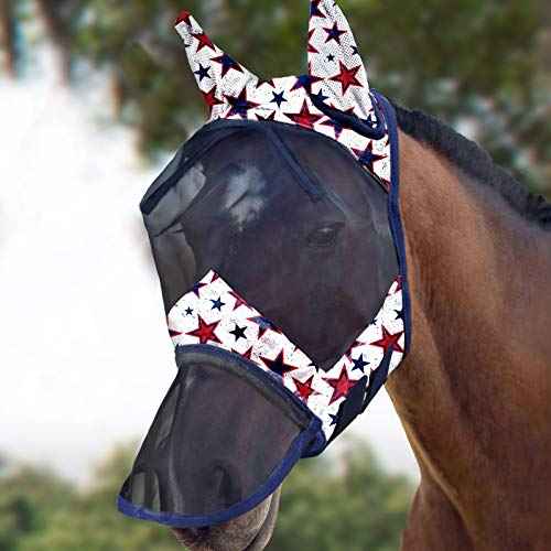 LumiVista Horse Fly Mask Long Nose with Ears UV Protection for Horse Dream Star L Full Size (Dream Star / Full (Large))