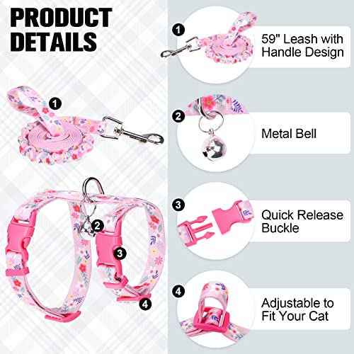 Cat Harness and Leash Set (Medium(Chest: 14"-22") / Pink Flower)