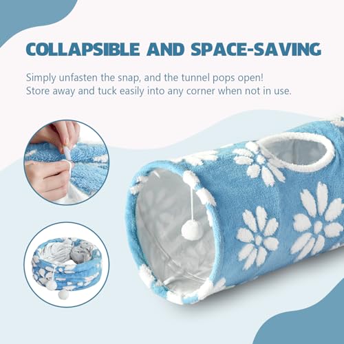 Straight Cat Tunnel for Indoor Cats 47"x12" (Blue Flower / Straight)