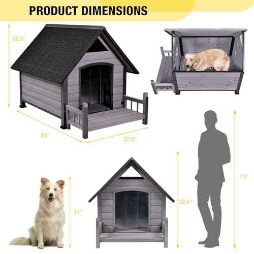 Dog House Outdoor Waterproof Dog Kennel for Small to Medium Size Dogs Doghouse Puppy Shelter with Elevated Floor for Winter (Grey-A / Medium)