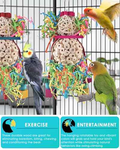 2PCS Bird Parrot Foraging Shredder Hanging Toys Sola Balls Sepak Takraw with Pacifier for Small Parrots Parakeets Conures Cockatiels Love Birds Cage Toy (2 PCS)