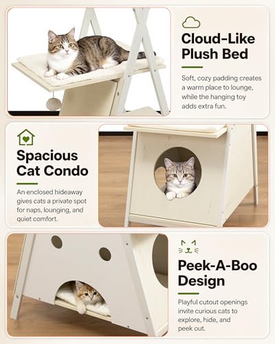 Modern Wood Cat Tree Tower for Indoor Cats Large Adult 67 (67 inch / Rustic White)
