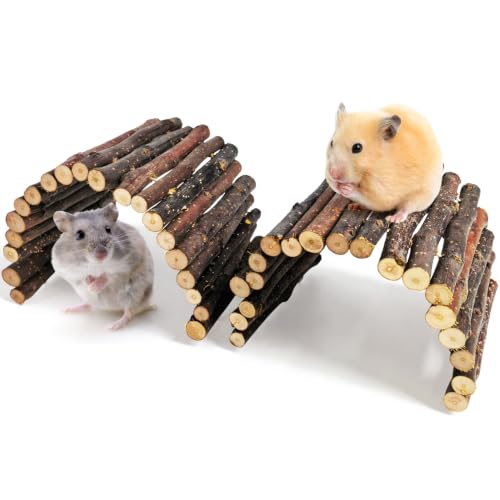 2 PCS Hamster Toys Flexible Wooden Hamster Bridge Ladder Tunnel Hide (2 PCS, Fruitwood)