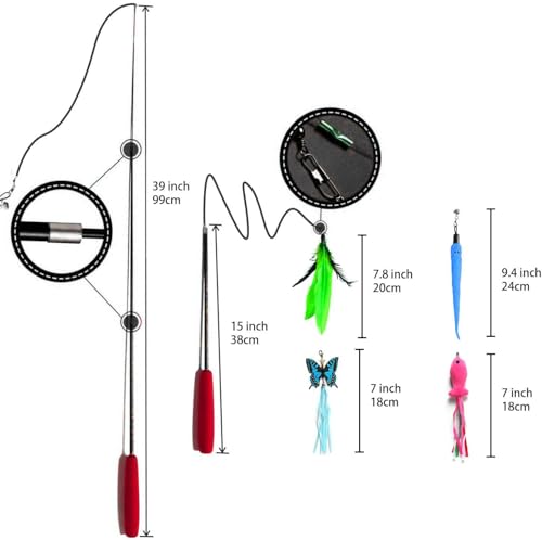 Retractable Cat Toy Wand 12 Packs Interactive Cat Feather Toys (12 PCS)