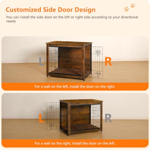 32.5" Dog Crate Furniture with Cushion (Rustic Brown / 32.5"L x 21.9"W x 25.6"H)