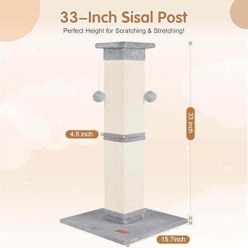 Cat Scratching Post 33 inch for Indoor Cats (Grey)