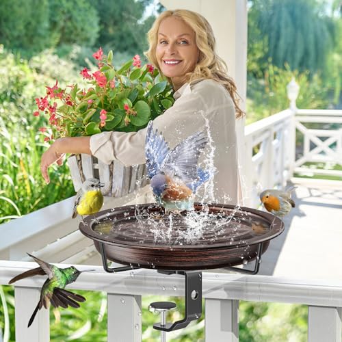 Deck Mounted Bird Bath for Outside (Brown)