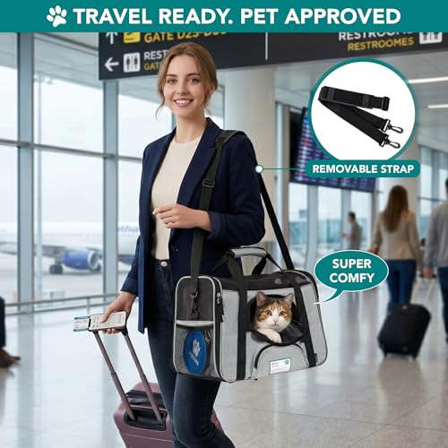 Airline Approved Pet Carrier for Cats & Small Dogs (Light Gray / 19.5"L x 10.2"W x 12.0"H)