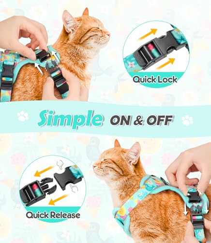 Cat Harness and Leash Set[MAX Safety 4th (H603 Pro Green Tropics / Medium (13-18lb))