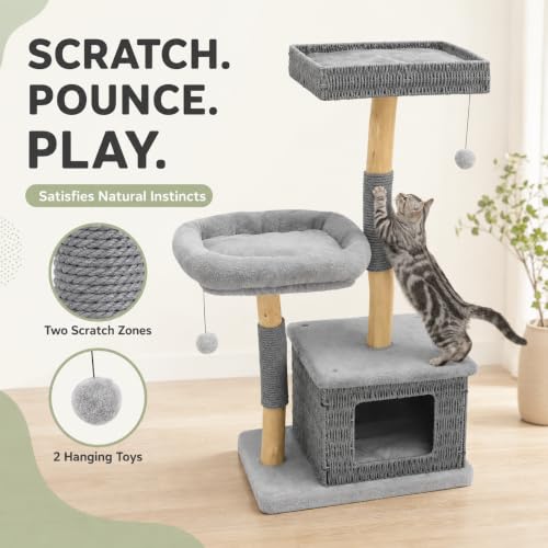 Modern Cat Tree for Indoor Cats (Two layer Grey)