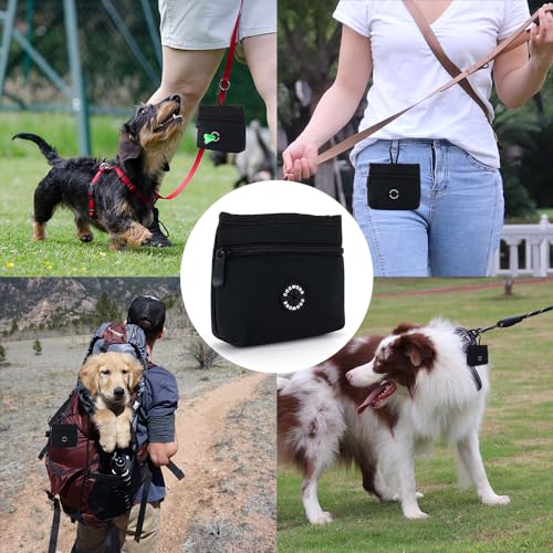 Dog Treat Pouch with Pet Training Clicker (Black)