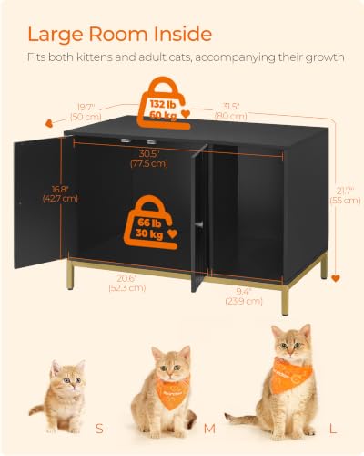 Cat Litter Box Enclosure (Black + Gold / L (31.5"l X 19.7"w X 21.7"h))