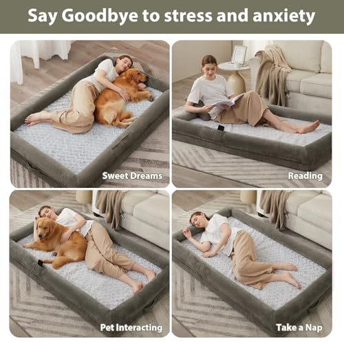 Human Dog Bed Orthopedic for Adult & Dogs Comfy Sleeping (Dark Green / Human (71x46x7.5in))