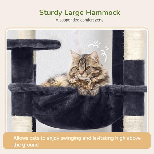 Cat Tree Tower with Scratching Post for Indoor Cats (Dark Grey / L)