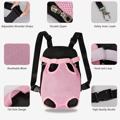 Dog Carrier Backpack Pet Legs Out Front Cat Travel Bag (Small / Pink)