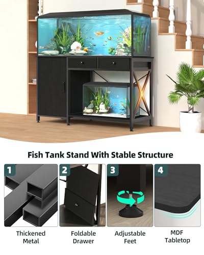 55 75 Gallon Aquarium Stand with Cabinet Drawer (Blcak / 55-75 Gallon)