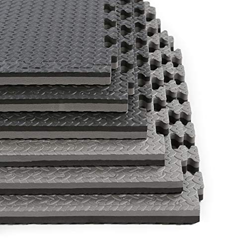 1" Extra Thick 48 sq ft Reversible EVA Gym Foam Floor Mat Tiles (Black)