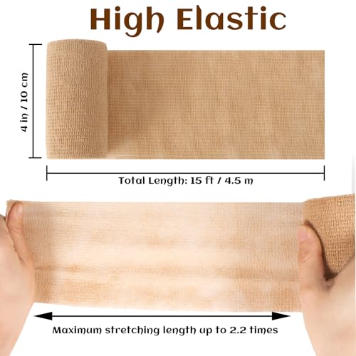 Elastic Self Adhesive Bandage Wrap 4 Inch (4 Inch-24 Count Brown)