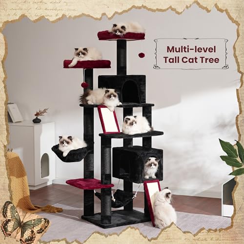 Cat Tree 71'' Tower for Large Cat with Scratching Post (71 inches / Black and Red)