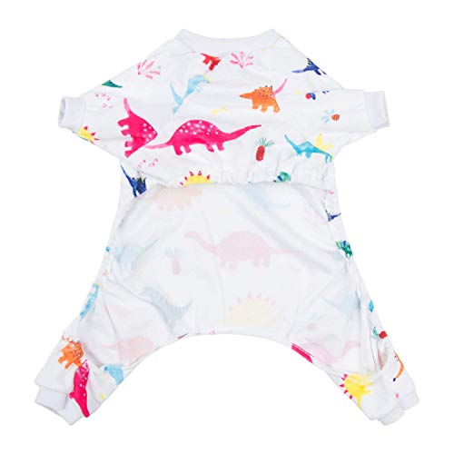 Dog Halloween Pajamas Puppy Onesies Small Dogs Soft Pjs Coat Cat Apparel Comfy Pet Christmas Clothes Outfit Doggie Bodysuit (Large / White Dino)